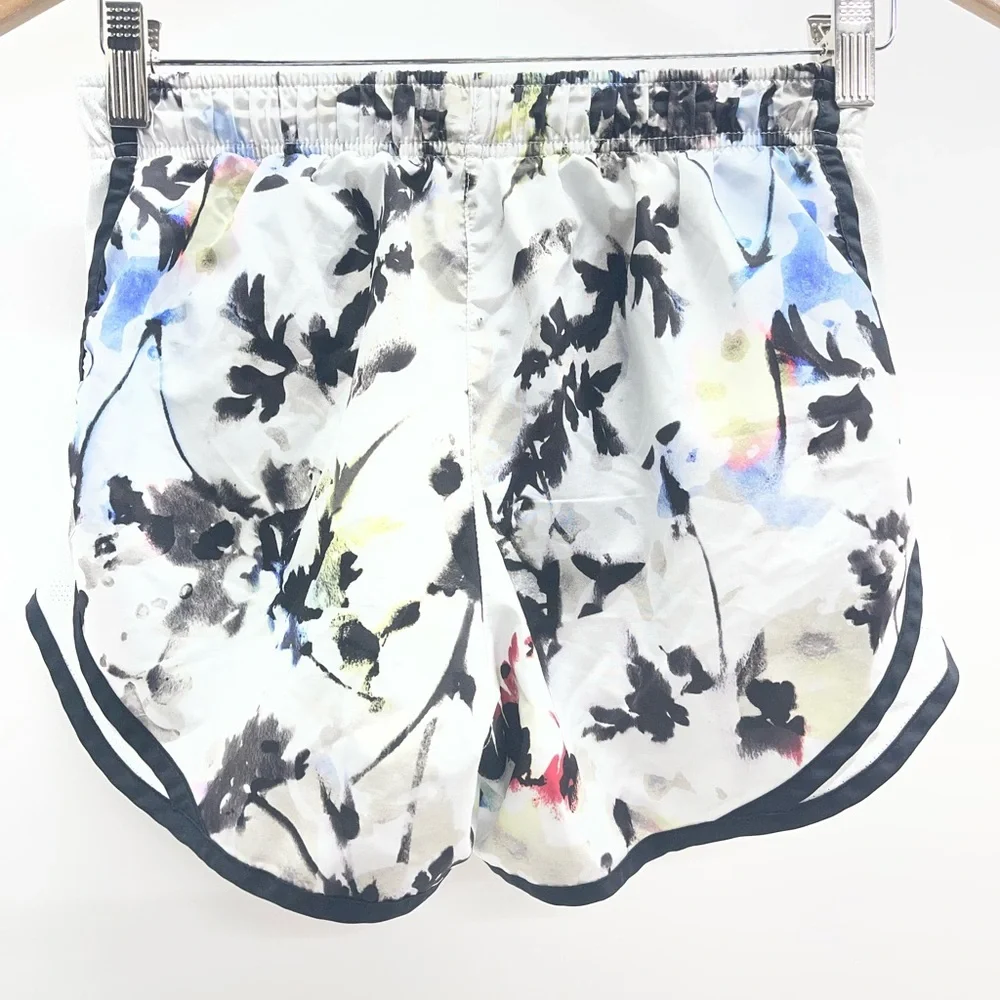 Nike Women's White Floral-Print Athletic‎ Shorts with Black Trim